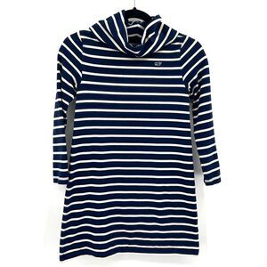VINEYARD VINES Girl's Blue White Striped Nautical Turtleneck Dress Kids 10 - 12